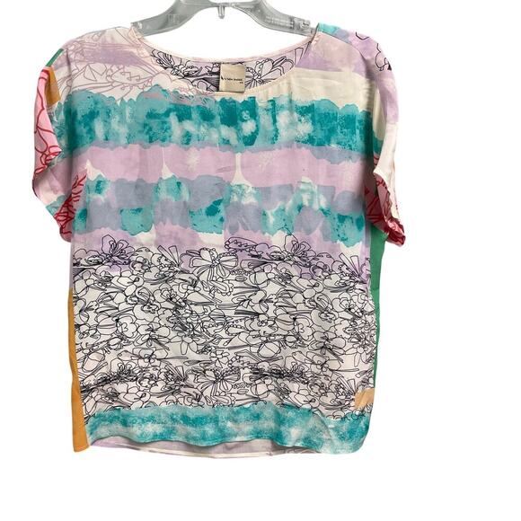 H by Helen Bullock Anthropologie Silk Abstract Floral Top Size XS Watercolor - Picture 1 of 4